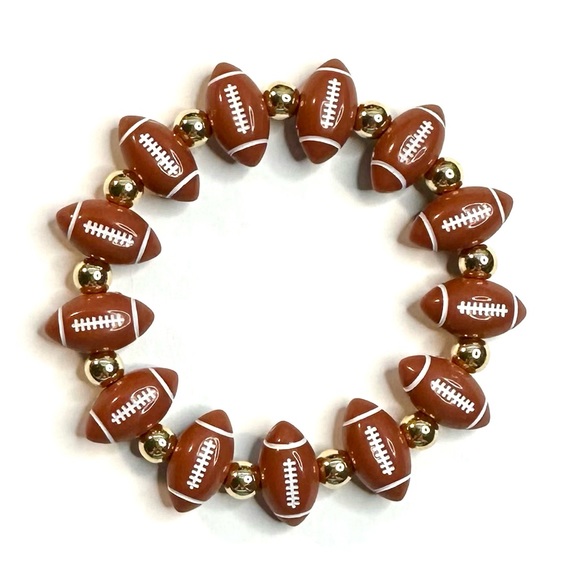 Football Bracelet Super Bowl Beaded Stretchy Game Day Team Jewelry - Picture 1 of 3